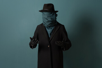 Nobody, the concept of the identity crisis. An impersonal person. The character is wearing a coat...