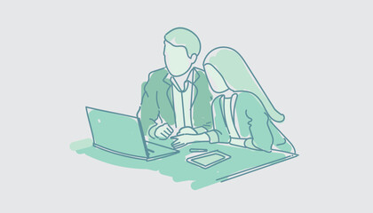 male and female business colleagues progress at work together. Good successful teamwork concept. isolated flat graphic vector illustration 
