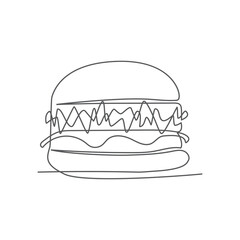 Burger One line drawing on white background
