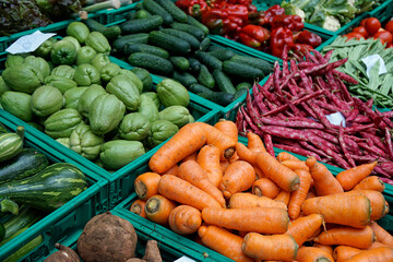 tasty fresh vegetables on a farmers market