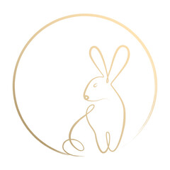 Rabbit brush stroke paint continuous single line by gold gradient isolated on transparent background in concept Happy Chinese New Year 2023, Year of the rabbit.
