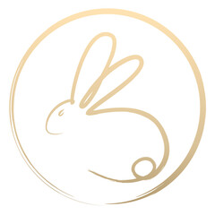 Rabbit brush stroke paint continuous single line by gold gradient isolated on transparent background in concept Happy Chinese New Year 2023, Year of the rabbit.