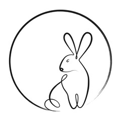 Rabbit brush stroke paint continuous single line black isolated on transparent background in concept Happy Chinese New Year 2023, Year of the rabbit.