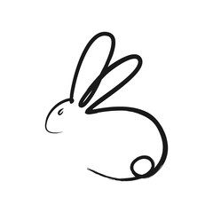 Rabbit brush stroke paint continuous single line black isolated on transparent background in concept Happy Chinese New Year 2023, Year of the rabbit.