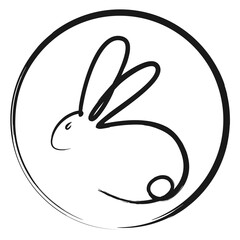 Rabbit brush stroke paint continuous single line black isolated on transparent background in concept Happy Chinese New Year 2023, Year of the rabbit.