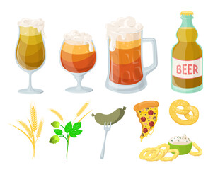 Beer drink flat vector cartoon party set