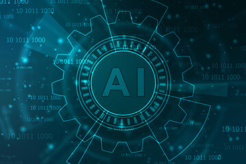 Abtsract futuristic digital and technology on blue color background. AI(Artificial Intelligence) wording with the circuit design