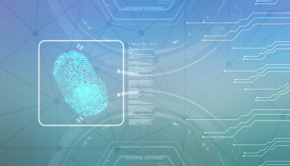 Abstract security system concept with fingerprint on technology background, Fingerprint Scanning Identification System. Biometric Authorization and Business Security Concept