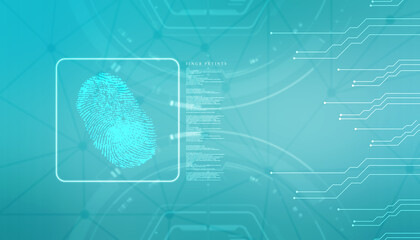 Abstract security system concept with fingerprint on technology background, Fingerprint Scanning Identification System. Biometric Authorization and Business Security Concept