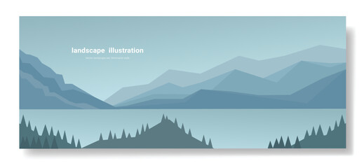 Blue mountain landscape with fog background abstract. vector illustration. flat panoramic vector