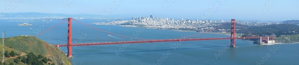 Wall mural Panoramic aerial view of the Golden Gate Bridge over the river