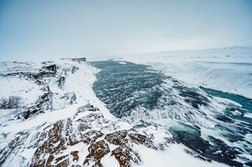 Gullfoss waterfall view and winter Lanscape picture in the winter season, Gullfoss is one of the...