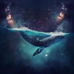 Fototapeta na wymiar Cetacea swimming through the galaxy