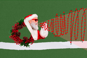 3d retro abstract creative artwork template collage of funky santa telling xmas discount message isolated painting background