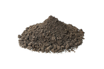 pile of mixed fertilizer and soil isolated on white.