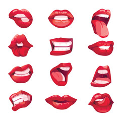 Lips expression, showing tongue and teeth, smile