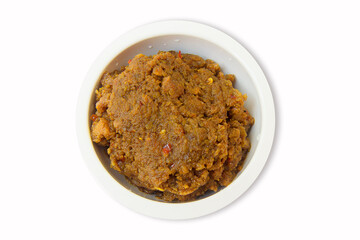 The taste of tamarind chili paste. on a white background and top view.