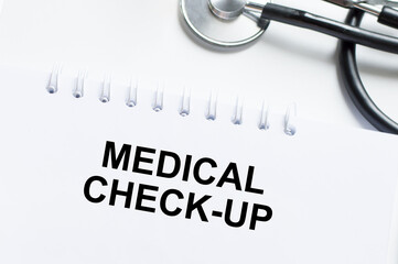 closeup of a showing a signboard with the text medical check up written in it