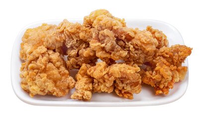 Fried chicken isolated on white dish With clipping path, Fried chicken on white background.PNG FGile.