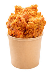 Fried chicken isolated on white bucket With clipping path, Fried chicken on paper box for delivery PNG FGile.