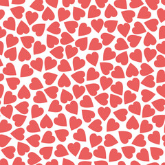 Seamless repeating decorative hearts on white background, Valentine's Day vector illustration.