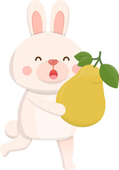 Cute rabbit mascot character with pomelo, celebrating mid-autumn festival