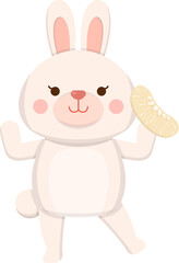 Cute rabbit mascot character with pomelo, celebrating mid-autumn festival