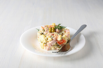 Concept of New year food, tasty Olivier salad