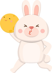Obraz premium Cute rabbit mascot character with moon, celebrating mid-autumn festival