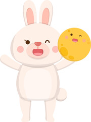 Cute rabbit mascot character with moon, celebrating mid-autumn festival
