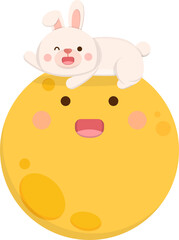 Rabbit and the moon characters, cute and playful expressions