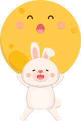 Rabbit and the moon characters, cute and playful expressions