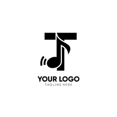 Initial T Music Note Logo Design Icon Vector Graphic Illustration