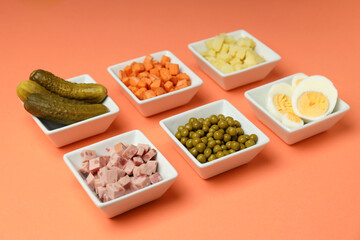 Concept of New year food, tasty Olivier salad