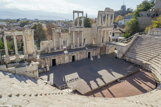 Ruins of an Ancient Roman Theatre in Plovdiv, Bulgaria.