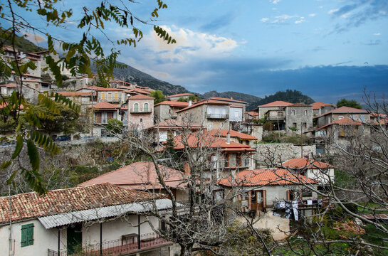 View of Stemnitsa village on Menalo mountain.Peloponnese, Greece