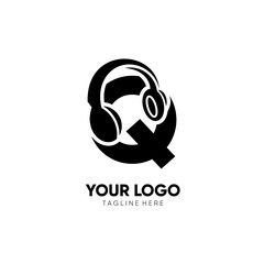 Letter Q Headphone Logo Design Vector Icon Graphic Illustration