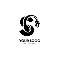 Letter S Headphone Logo Design Vector Icon Graphic Illustration