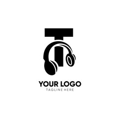 Letter T Headphone Logo Design Vector Icon Graphic Illustration
