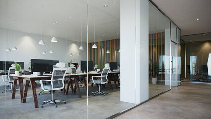 Office interior in white theme, 3d rendering