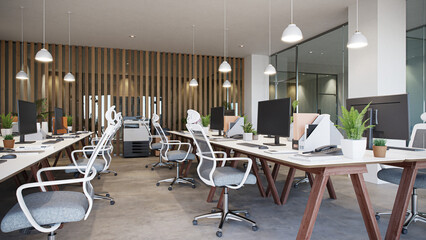 Fototapeta na wymiar Office interior in white theme, 3d rendering