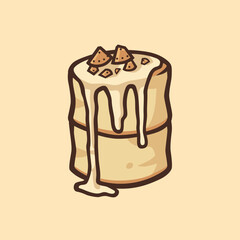 Fluffy Souffle with melted cappuccino glaze and sprinkle of biscuit crumbs vector template. Can be used for packaging brands, stickers, or advertisements.