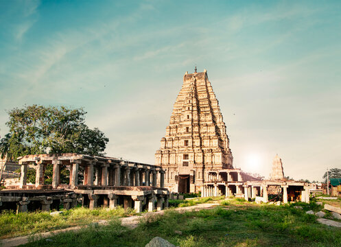 Magnificent View of Sree Virupaksha Temple, Hampi, INDIA, KARNATAKA, UNESCO World Heritage Site, The temple is dedicated to Lord Virupaksha, SHIVA TEMPLE 7th century