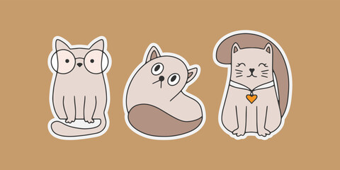 Doodle cat clipart. Hand drawn sticker. Sketch animal. Vector stock illustration. EPS 10