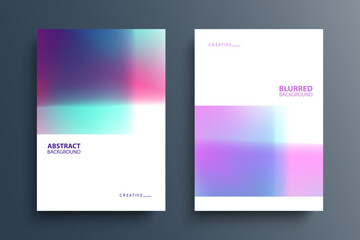 Graphic templates for brochures, posters and covers. Colored borders. Set of abstract backgrounds with defocused color gradients. Vector illustration.