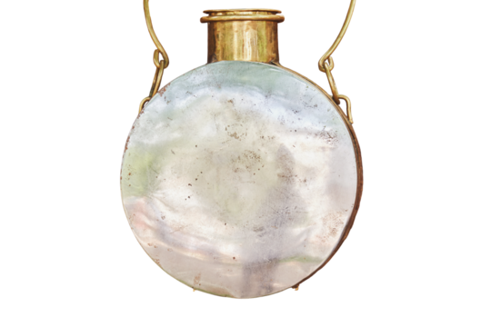 An ancient Roman flask, isolated on a white background. Reconstruction of military events during the wars of the Roman Empire