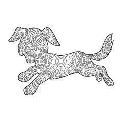 Zentangle dog mandala coloring page for adults christmas dog and floral animal coloring book antistress coloring page vector illustration