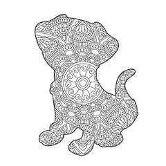 Zentangle dog mandala coloring page for adults christmas dog and floral animal coloring book antistress coloring page vector illustration