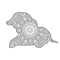 Zentangle dog mandala coloring page for adults christmas dog and floral animal coloring book antistress coloring page vector illustration