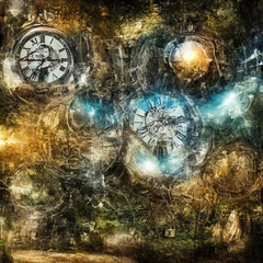 Obraz na płótnie Canvas Concept Time travel with clock projecting future or past travel , time travel technology 